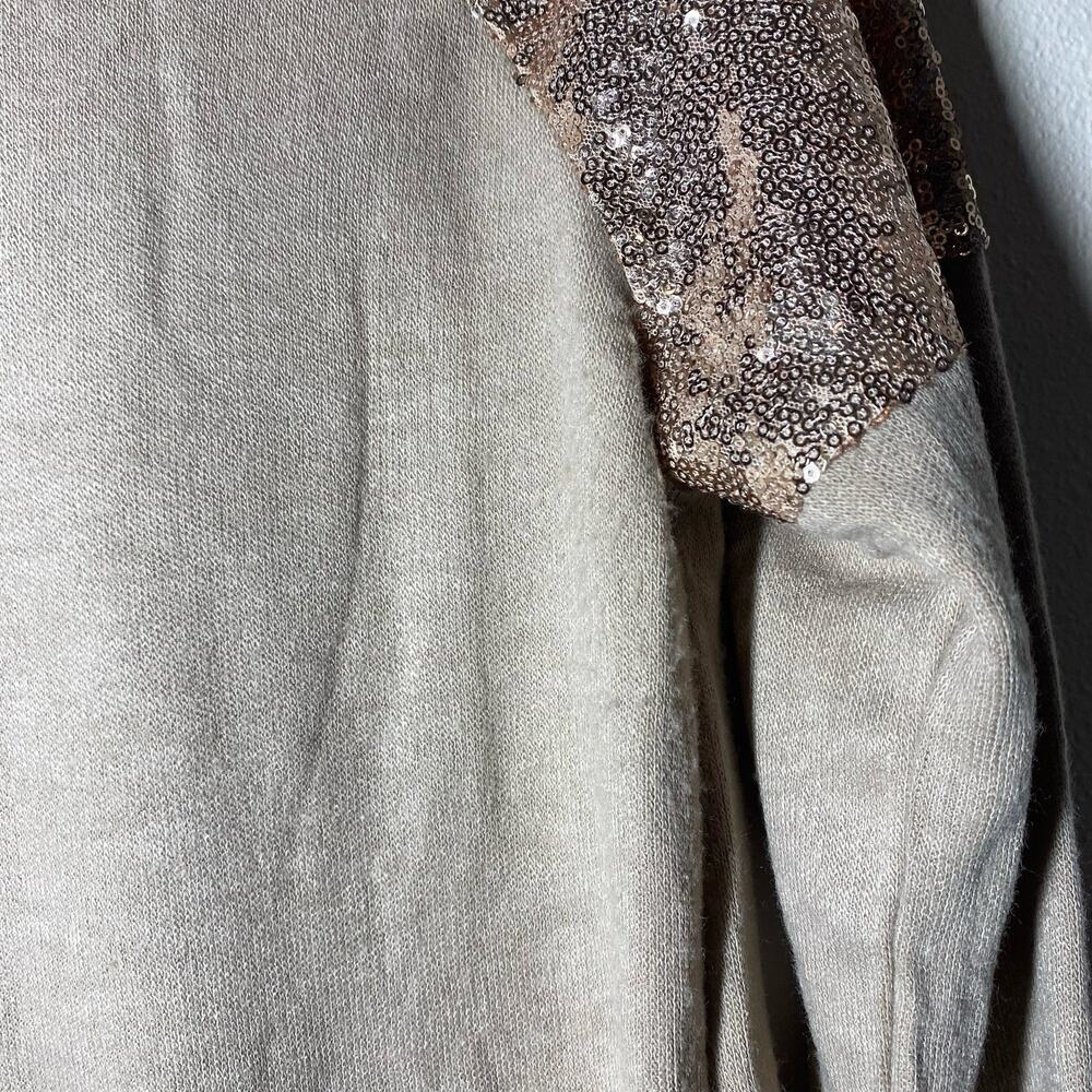 She + Sky Tan Sweater Sequin Shoulder Detail Size Medium Holiday Sparkly NYE - Picture 4 of 6